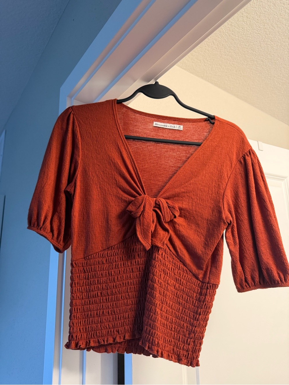 Abercrombie & Fitch Rust Tie-Front Smocked Waist Crop Top